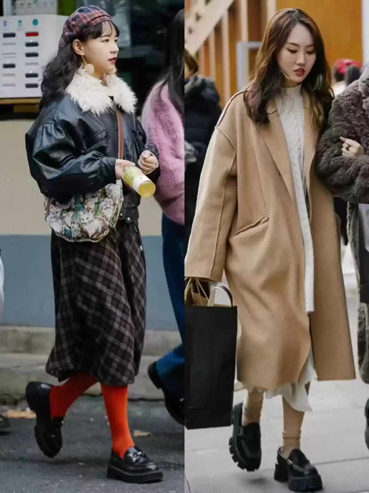 街拍穿衣搭配：看到上海街拍才明白，多露袜不露脚踝是普通人必学穿搭法