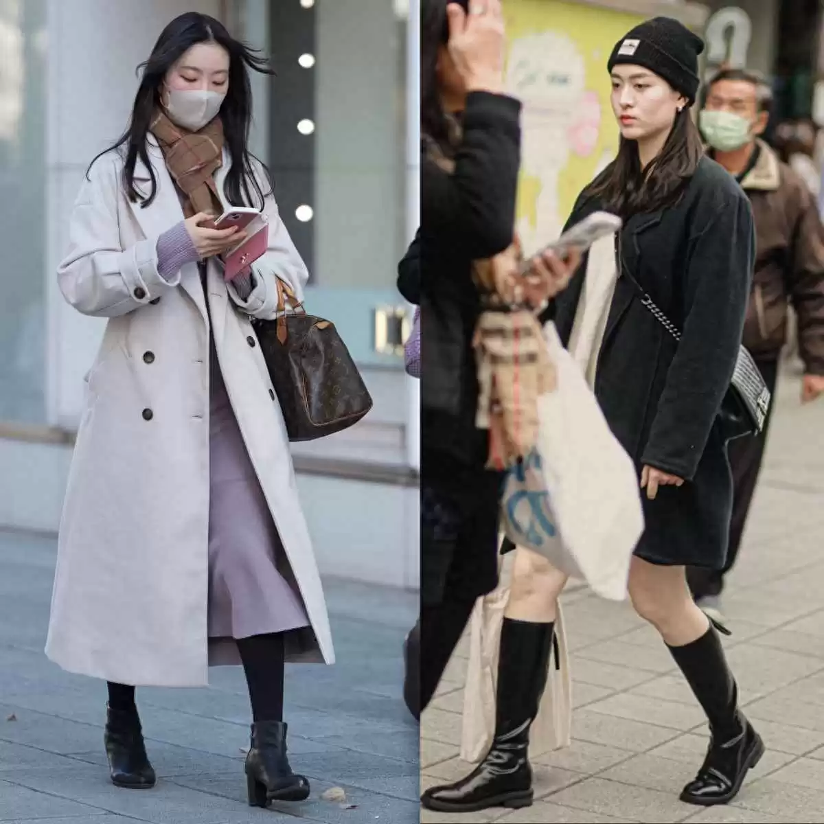 秋冬穿搭灵感：日本台湾女生街拍示范，大衣配裸靴显高又时髦