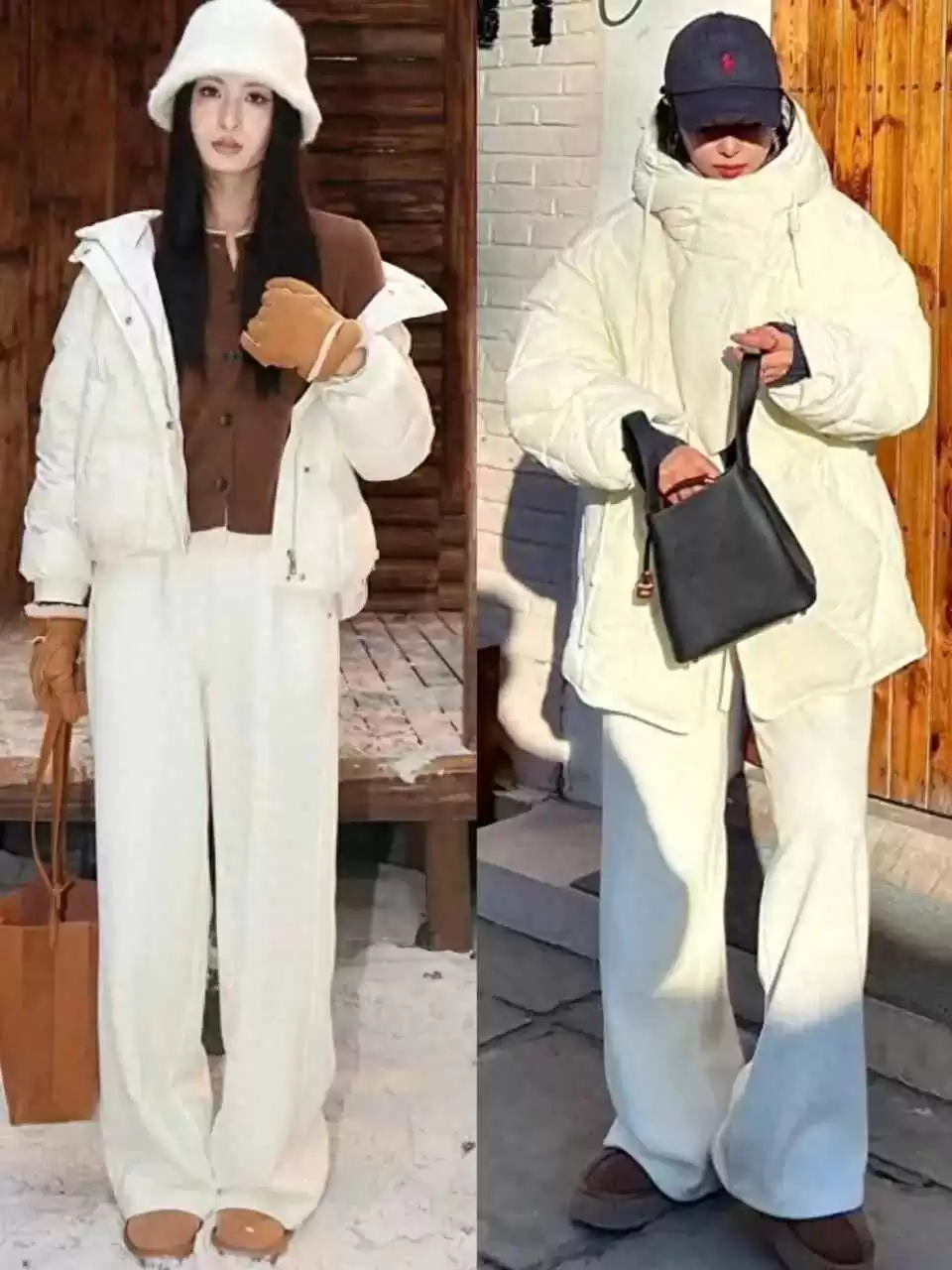 冬日白色系羽绒服穿搭秘籍：撞色点缀打造清新时尚感